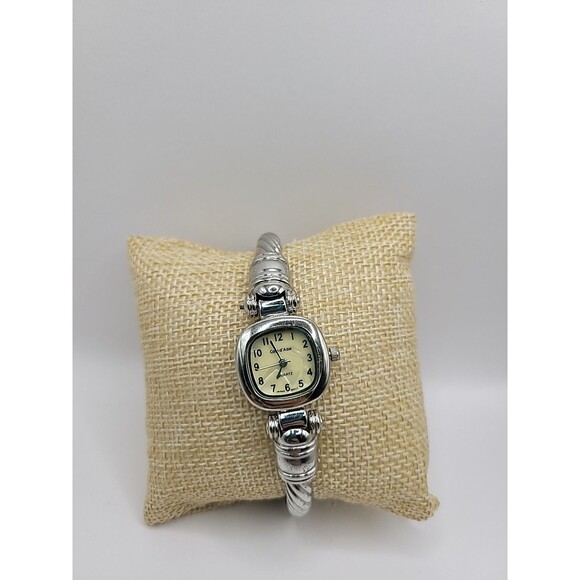 Vintage Cote d Azur Wristwatch Silver Tone Cuff Bracelet Cream Dial Square - Picture 4 of 12